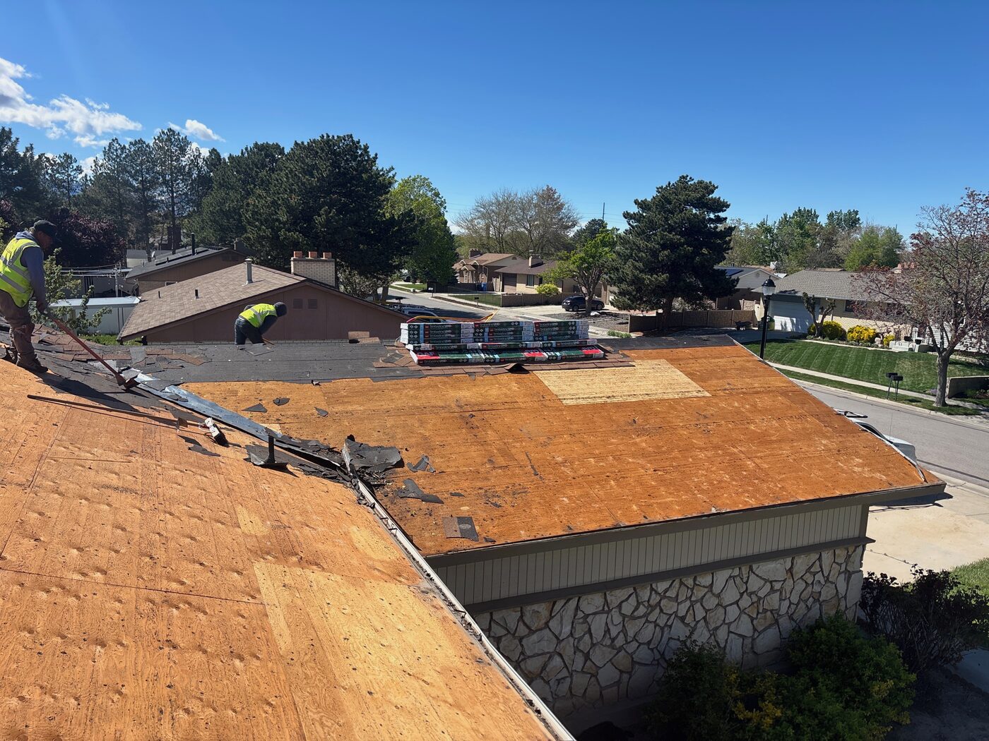 KCR crew doing tear-off — Utah suburb spring